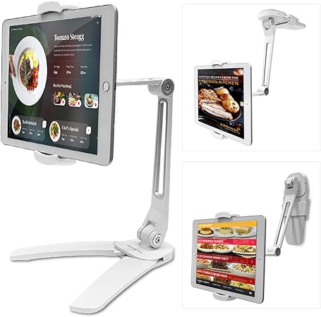 abovetek 2 in 1 tablet halterung fur kuchenarbeitsplatte kuche tablet tischstander mit hohenvertellbar wandhalterung tablet stander fur ipad pro samsung huawei mediapad weiss amazon de computer zubehor