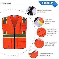 SKSAFETY 10 Pockets Safety Vest, Class 2 High