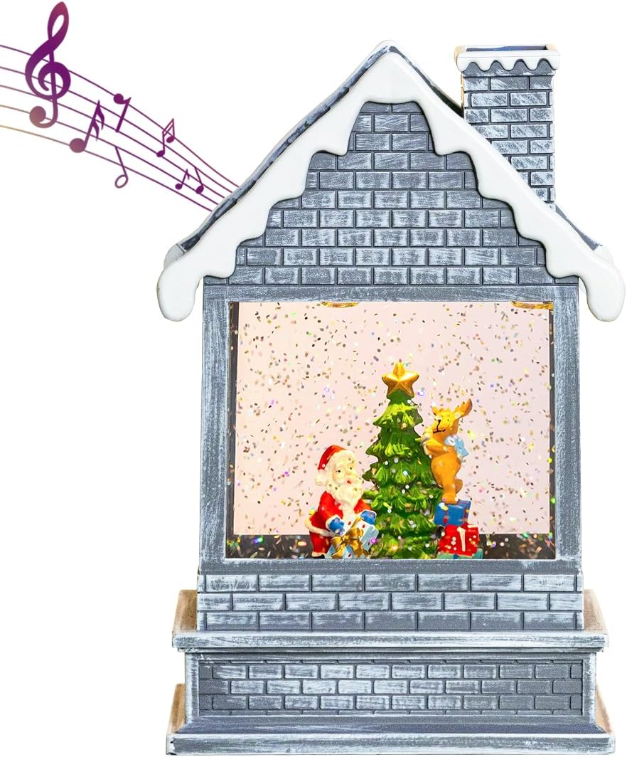 Snow Globes - GOOSH Christmas Snow Globe Lantern Musical Decoration with Battery Operated LED Water Glittering Music Playing with 6H TimerChristmas Home Décor (Tree)