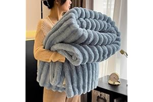 TOWGOU Bunny Blanket for Women, Faux Rabbit Fur Throw Blanket for Couch, Fluffy Warm Plush Thick Bubble Blanket for Bed Sofa Living Room, Soft Cozy Furry Blankets (Blue,100x150cm/39x59inch)