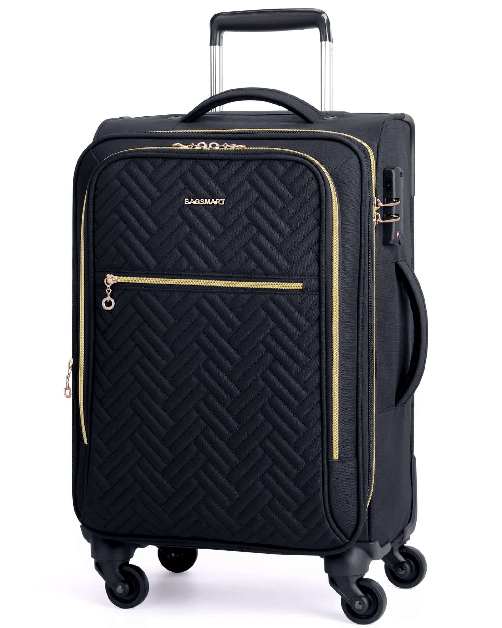 BAGSMART Carry On Luggage 20 Inch,Softside Expandable Suitcase with Spinner Wheels, Luggage 22x14x9 Airline Approved Rolling Lightweight Suitcases for Women Men, Compact Carry-On (Black)