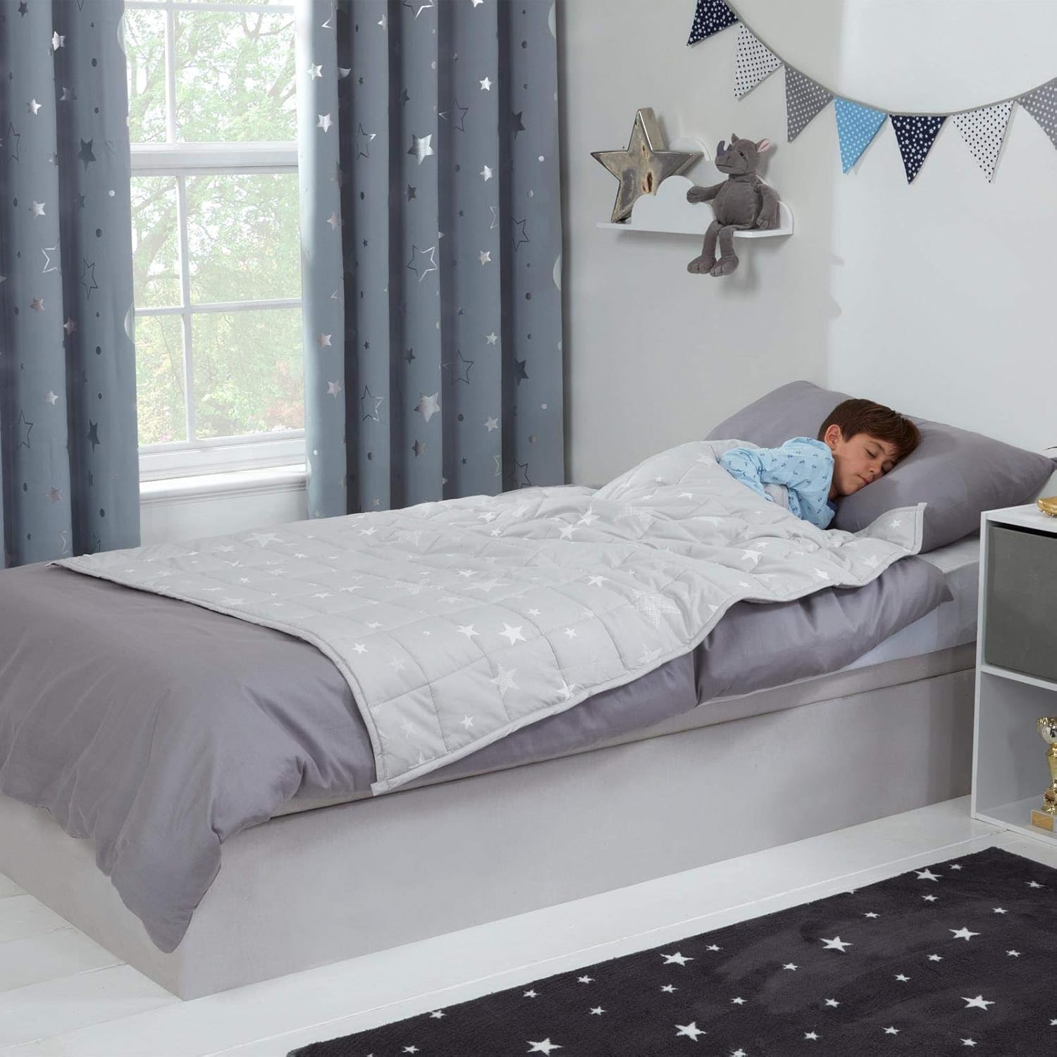 Dreamscene Star Teddy Fleece Weighted Blanket, Soft Fluffy Quilted Throw, Silver Grey, 100 x 150cm - Image 5