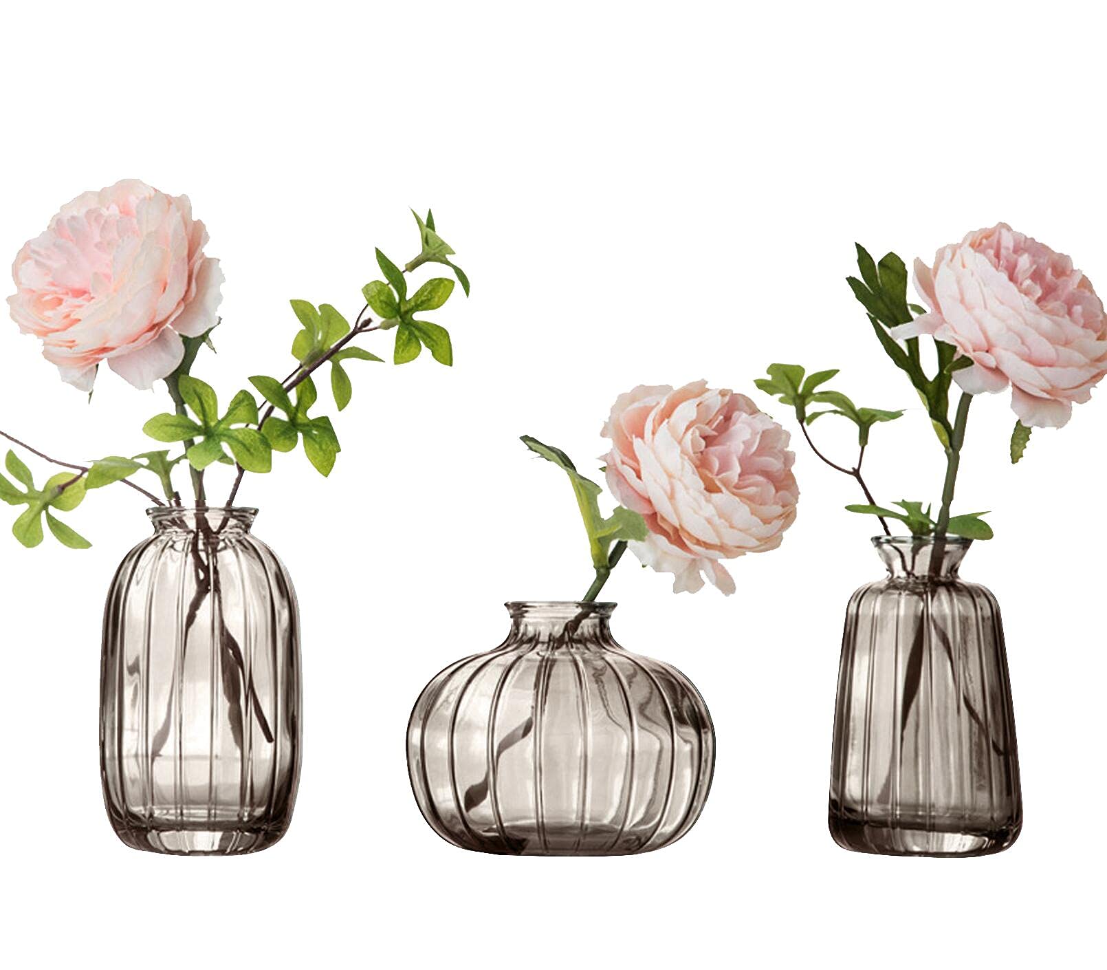Glass Bud Vase Set of 3, Decorative Small Vase for Table Living Room Bedroom Home Office Kitchen Decor Grey