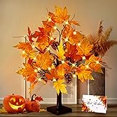 [Timer & USB/Battery Operated] CKE 24" Artificial Fall Lighted Maple Tree, 24 LED Thanksgiving Decorations Table Light Artificial Tree for Autumn Harvest Home Decor Wedding Party Gifts Indoor Outdoor