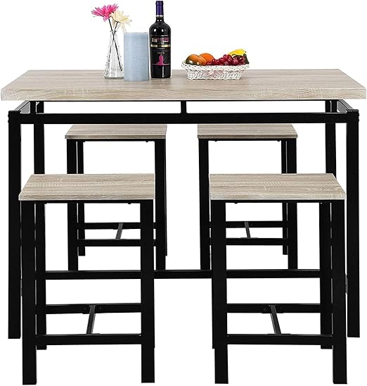 Amazon Com Mooseng 5 Pieces Dining Table Set Wood Pub Height