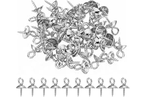 PATIKIL Eye Pin Bail Peg Pendants, 50Pcs 10x6mm 304 Stainless Steel Mini Screw Eye Pin with Cap for Half Drilled Beads Pearls Jewelry Earring Making, Silver Tone