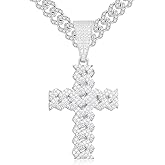 Ucciyo Moissanite Cross Necklace 2.7 Carat Iced Out Moissanite Cross Pendant 925 Sterling Silver Cross Chain Necklace D Color VVS1 18k Gold Plated Christian Pendant
