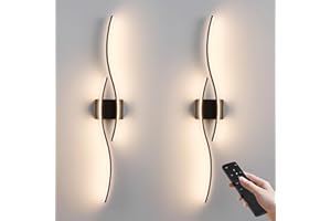 KARTOOSH Battery Operated Wall Sconces Set of Two with Remote Control, Dimmable/3 Color/Night-Light/Timer/Memory, Black Modern Wireless LED Sconce for Living Room, Hallway, Bedroom, 39.3 Inch (2 Pack)