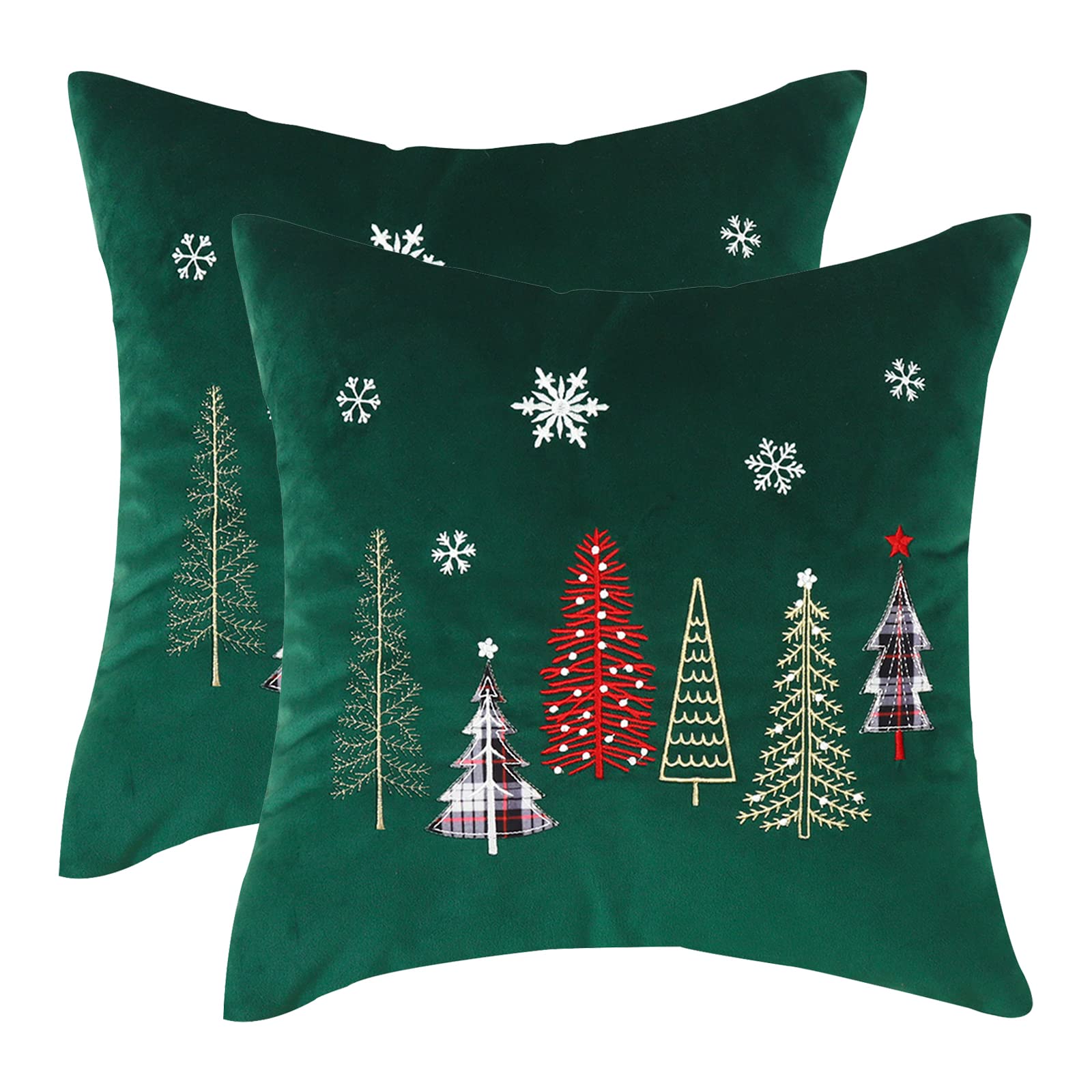 Tosleo Christmas Pillow Covers 18x18 Inch Set of 2 Decoration Green Christmas Tree Embroideried Throw Pillow Covers for Bed Sofa Cushion Car
