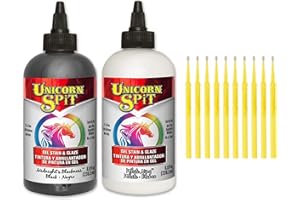 Unicorn SPiT Gel and Glaze Stain Classic Black and White Collection: 8 oz. Bottles with Trebbies Detail Sticks (Midnight's Blackness and White Ning)