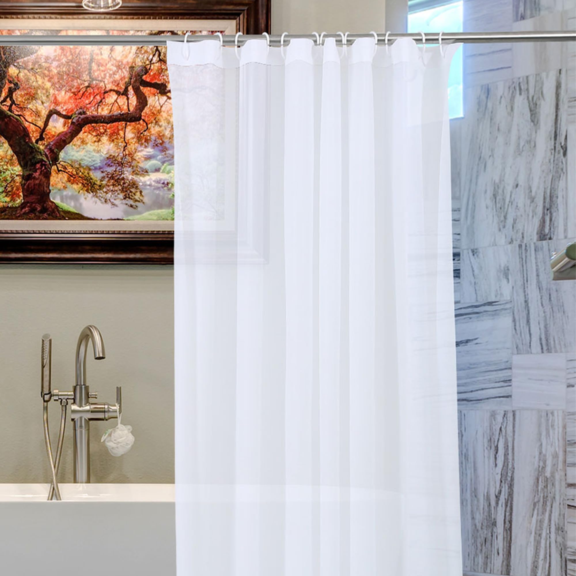 WedDecor Shower Curtains Mould Proof Resistant, Waterproof PEVA Shower Curtain Heavy Duty Bathroom Curtains, With 12 White Plastic Hooks, 180cm x 180cm, Clear