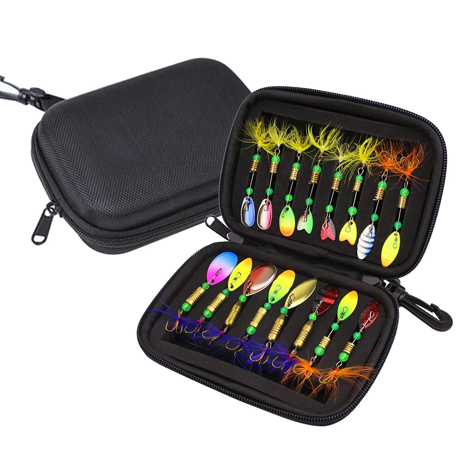 Metal Fishing Lures Kit, MKNZOME Fishing Spoon Spinner Lure with Fishing Tackle Box Assorted Metal Hard Spinnerbaits Swimbaits for Trout Bass Salmon Pike Walleye Perch,Pack of 16