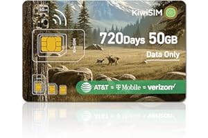 KiwiSIM 4G LTE Data SIM Card 50GB - 2 Years for Trail Camera & Security Camera, SIM Card for Wildlife Cameras, 3-in-1 SIM Kit with AT&T/T-Mobile/Verizon Coverage, No Contract & Auto Network Switching