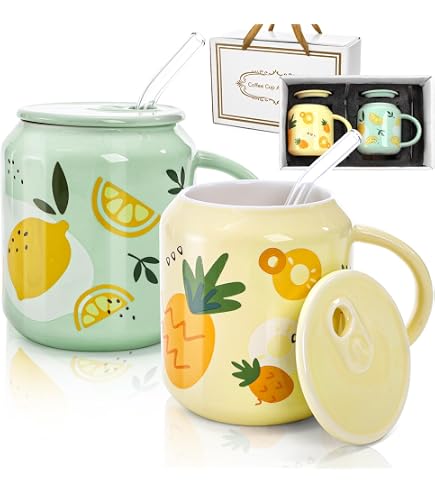 Porcelain Tea Cup And Saucer Set With Spoon - 6oz Cute Lemon Pattern Coffee Mug, Gold Accent Spoon, Gift Idea - View #6