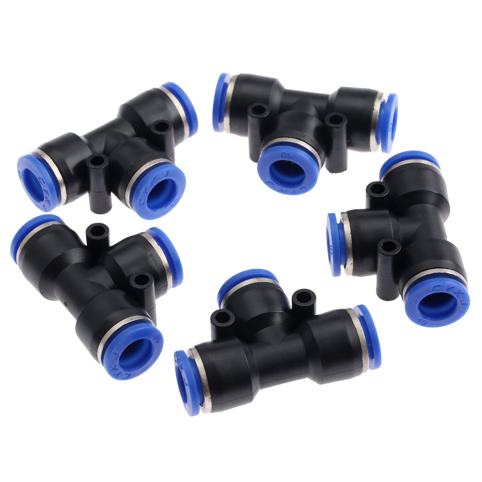 5pcs Water Hose Quick Connect T-Junction PE10 Pneumatic Air 3 Way Quick Fittings Connector 10mm Tube Hose