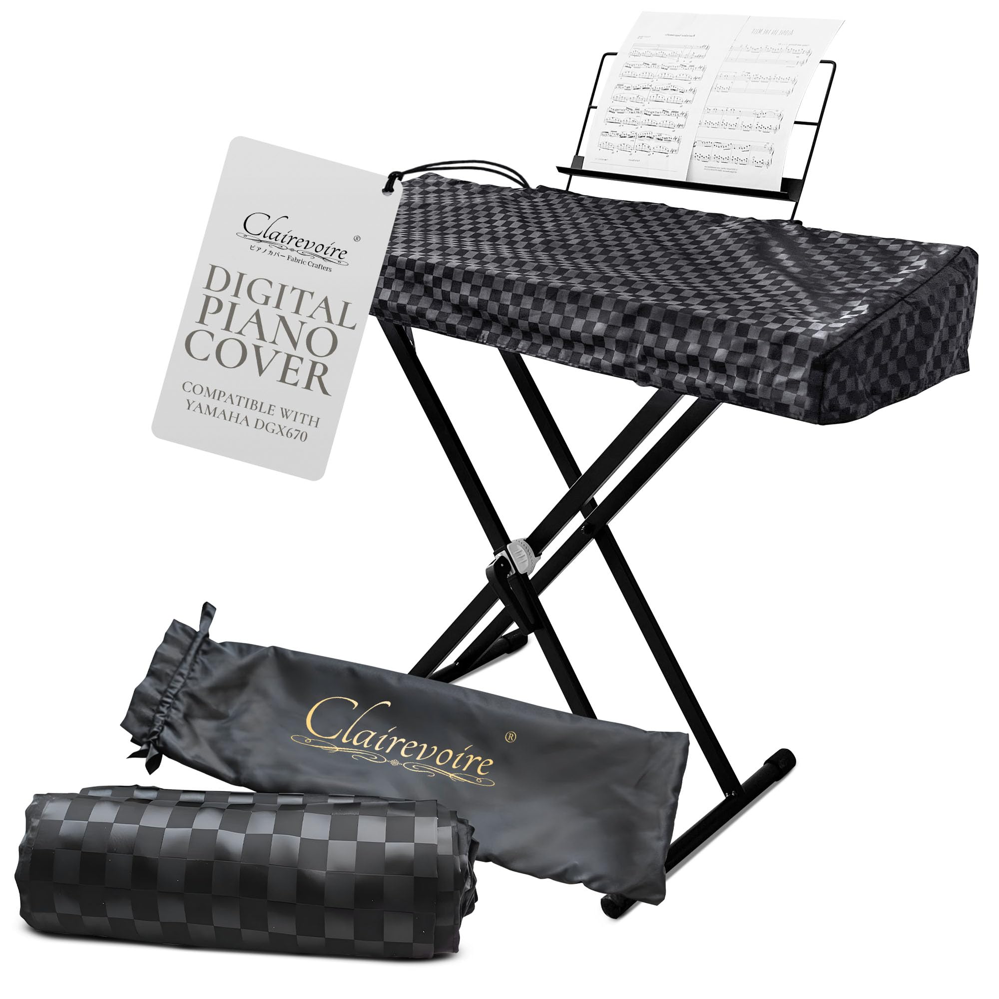 Clairevoire Waterproof Digital Piano Cover for Yamaha DGX670 | Fitted Bookstand Opening | Easy Access Side Fold-overs | Double Layered with inner lining | 140cm x 45cm x 13cm (ebony black)