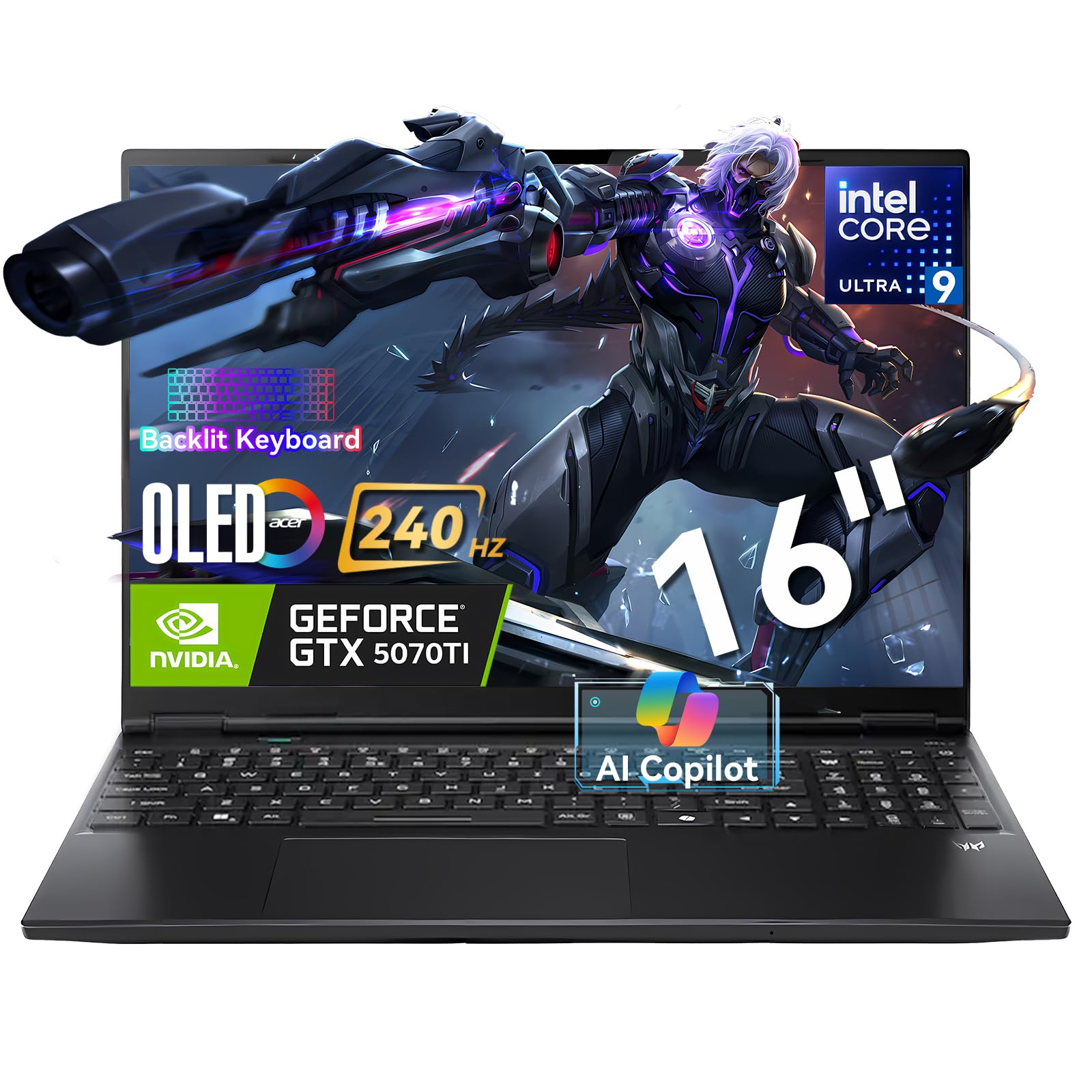 acer Predator Helios Neo 16S Gaming Laptop, 16" 2.5K WQXGA 240Hz Display, Intel Core Ultra 9 275HX, NVIDIA RTX 5070 Ti 12GB, RGB Keyboard, Windows 11 Pro,w/Accessory (32GB+1TB SSD)