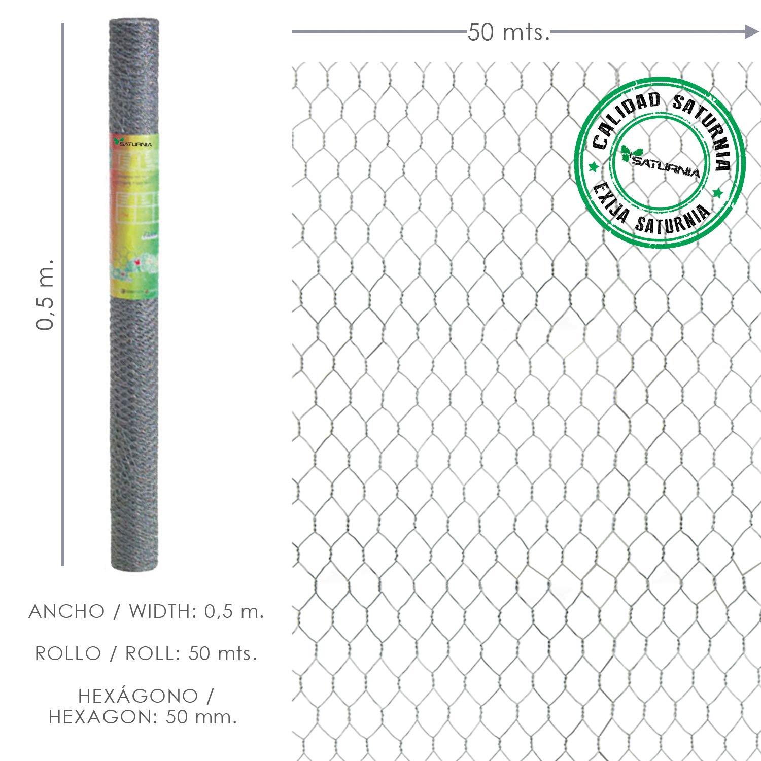 SATURNIA - Triple Torsion Trellis 50/50 cm. Roll 50 metres for home use