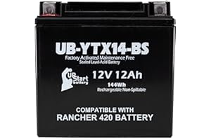 UPSTART BATTERY YTX14-BS Replacement For Honda Rancher 420 Battery 2007-2022 - Compatible With Honda TRX420 Fourtrax Rancher 4x4 2x4 420CC, Four Wheeler Quad ATV Batteries, TRX 420 Parts - 12V 12AH Maintenance Free