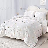 Full Size Kids Comforter Set Colorful Tufted Pom Pom Bedding Set for Girls 3 Piece White Boho Jacquard Quilt Bed in A Bag Lightweight Duvet Bed Set for Kids Teen Girls Bedroom Decor with 2 Pillowcase | Colorful Tufted Dots, Full Comforter Set, Kids Comforter, Teen Girls Comforter, White Comforter, Full Bedding Set