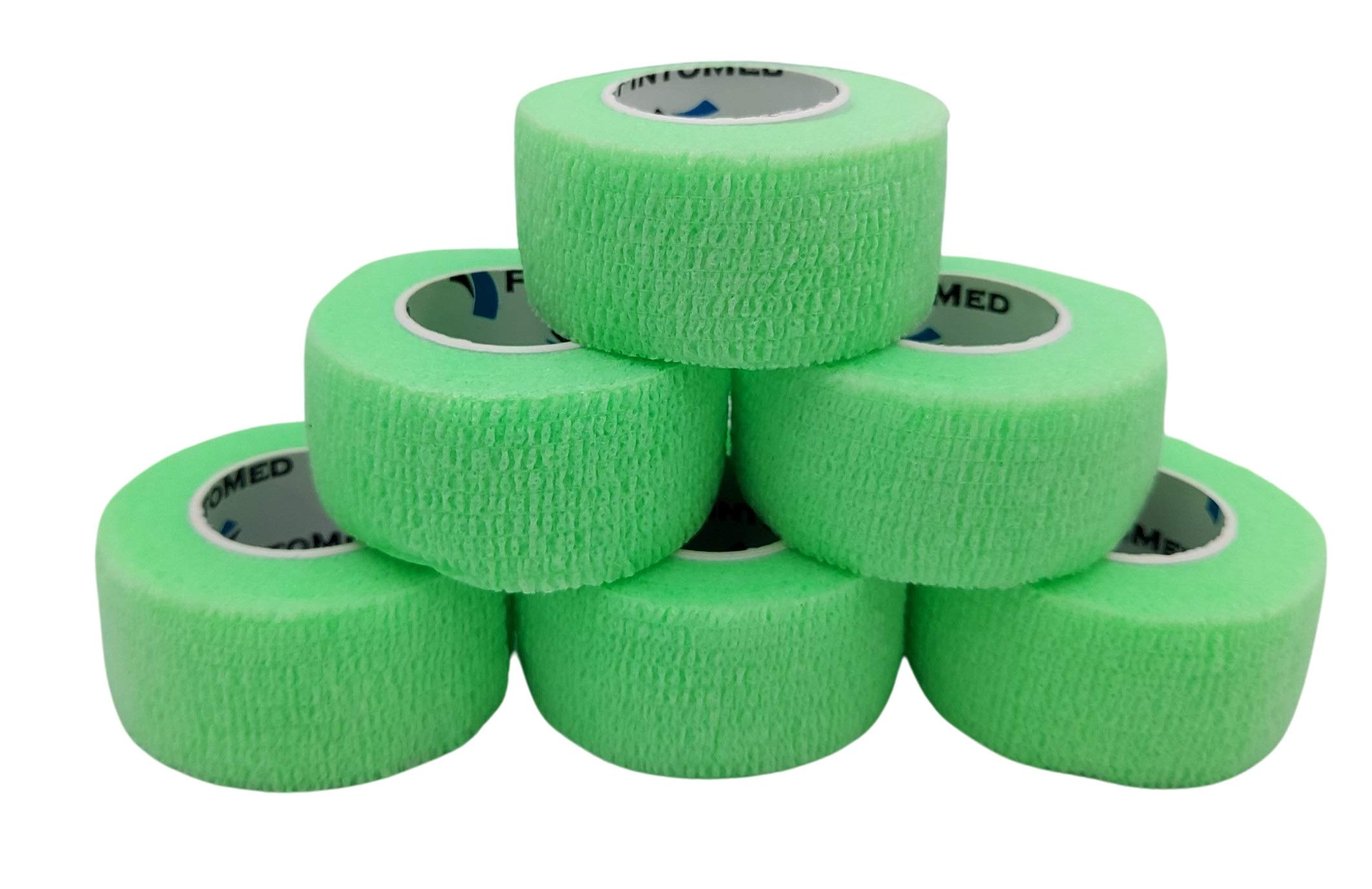 PintoMed – 6 X Neongreen X 2.5CM X 4.5M - Cohesive Bandage Stretched, Self-Adhesive Flexible Bandages, First Aid Sports Wrap Bandages Pack Individually for Medical, Sports and Veterinary use.