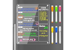 PigPotParty Acrylic Magnetic Meal Planner for Refrigerator 9.5"x 12",Clear Weekly Menu Magnet Fridge Board for Kitchen,Dry Erase Meal Planner Calendar for Fridge Note Board w/6 Colorful Markers