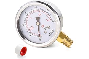 BPSSDI 0-30 Psi Low Pressure Gauge, 2.5" Dial Size, 1/4" NPT Lower Mount, 304 Stainless Steel Case, Water Pressure Gauge Test for Water Pipe, HVAC(with Tape)