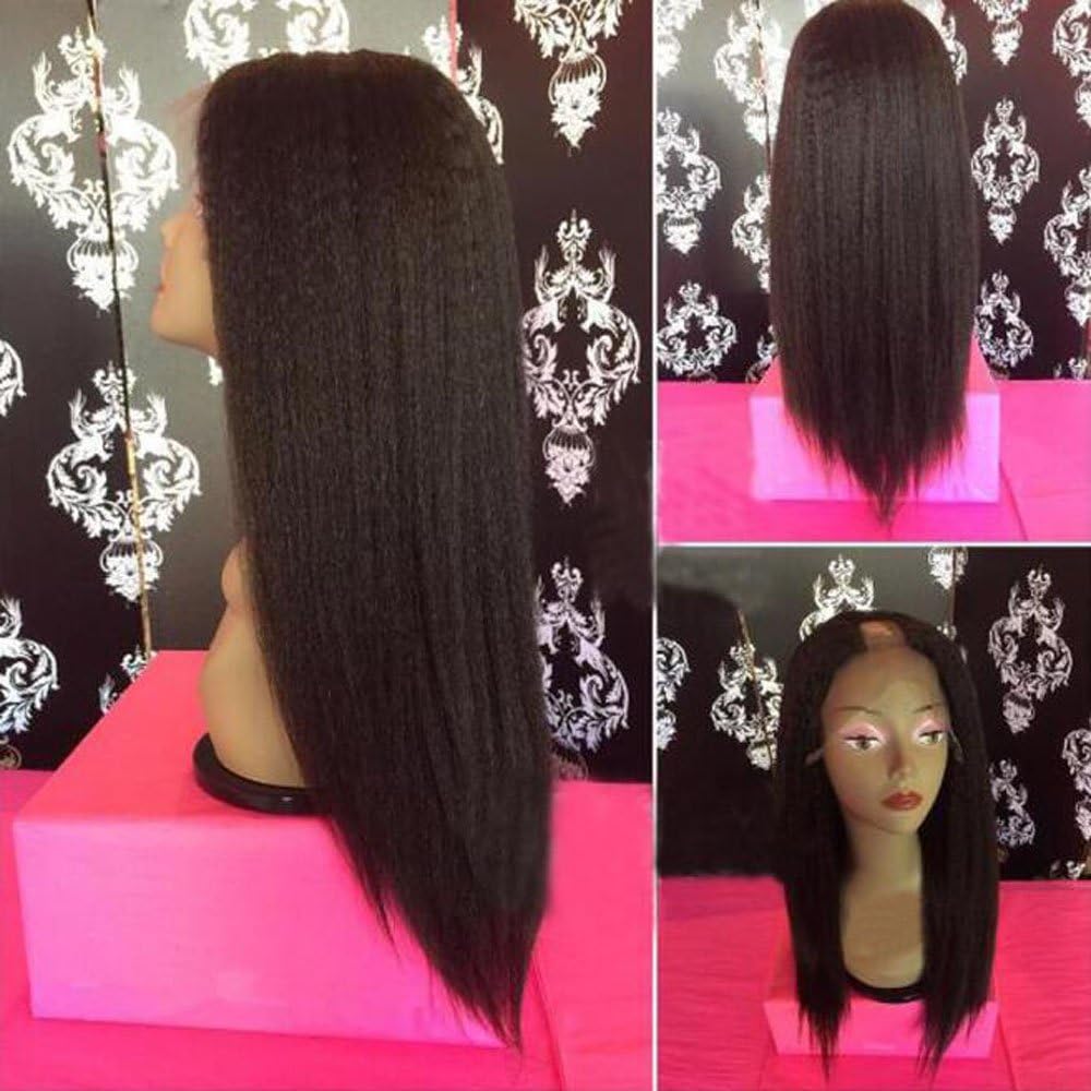 130 Density Italian Yaki Middle Opening 1X3 U Part Wig Glueless Brazilian Virgin U Part Human Hair Wigs For African American Women (14", natural color)