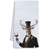 Shrago Funny Gentleman Elk Kitchen Bar Towels, Animal Lover Gifts Dish Tea Towels for Kitchen Bar Cart, Wine Lover Gifts for Men Decorative Hand Towel, 16x24 Inch