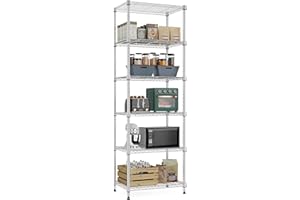 M MZG MZG 6 Tier Storage Rack Metal Wire Shelving Unit, Storage Standing Shelf Organizer for Laundry Bathroom Kitchen Pantry Closet Garage Basement Utility Room, Chrome 15.8" D x 23.6" W x 70.5" H