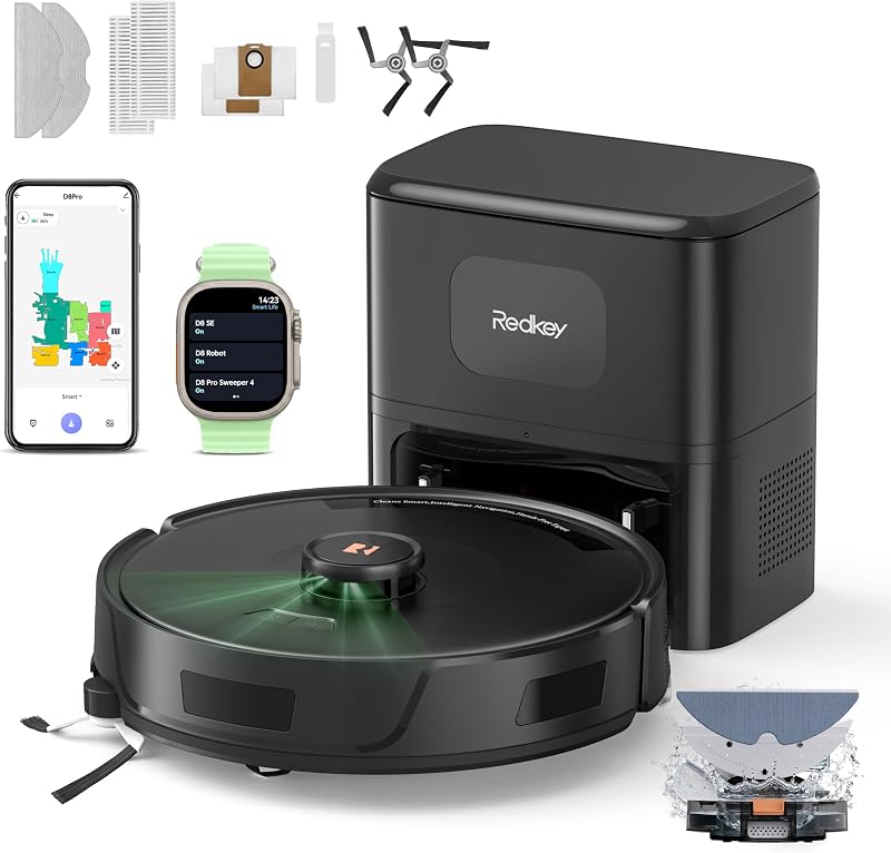D8 Pro Aspirapolvere Robot Lavapavimenti, 38000Pa Aspirapolvere Robot con Mappatura, Anti-Avvolgimento Peli, Navigazione LiDAR, Robot 4-in-1 Aspira e Lava per Pavimenti/Moquette