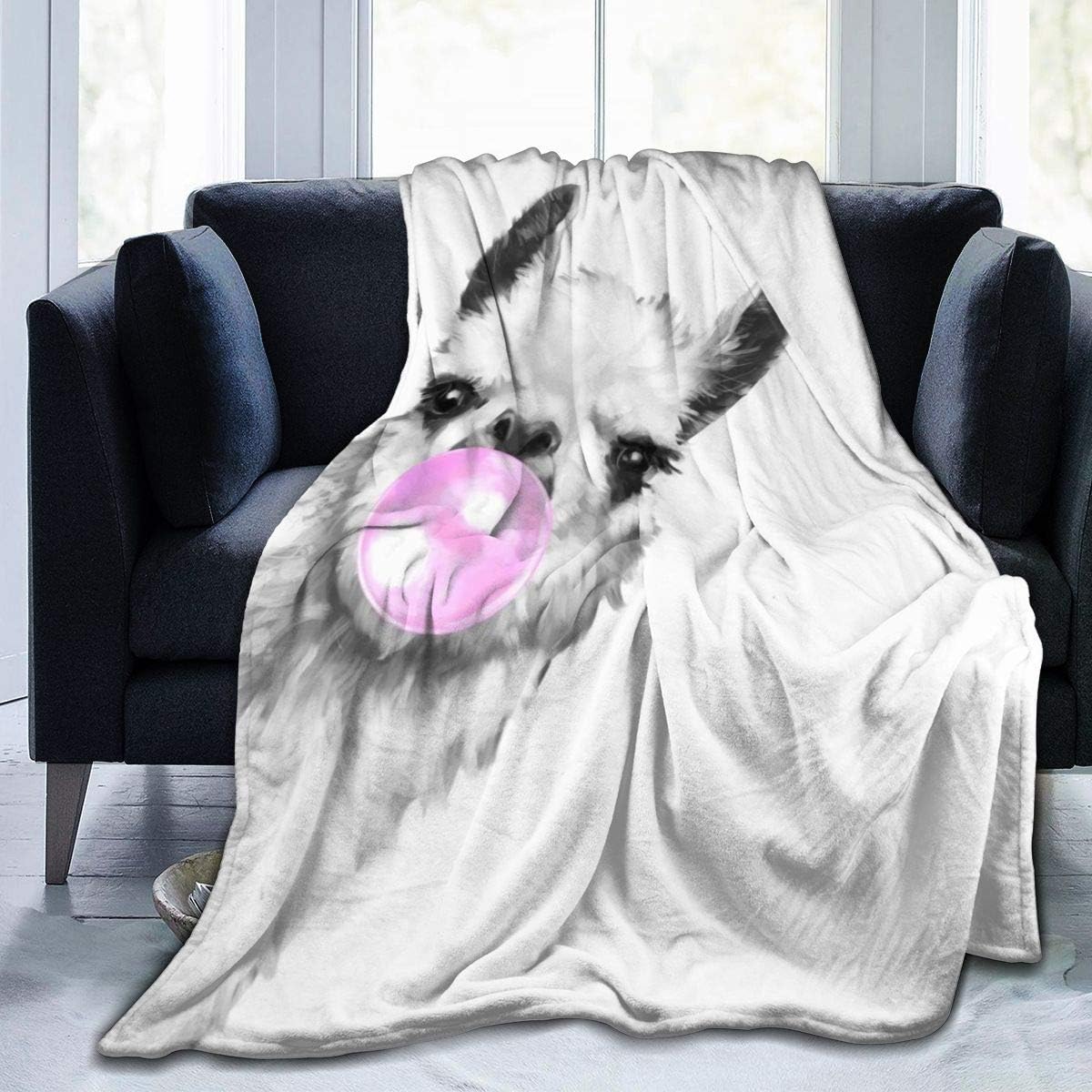 Mooneyenton Throw Blanket, Luxury Cozy Fleece Blanket, Warm Super Soft Comfort Caring Gift for Children and Adult, 152cm x 127cm, Bubble Gum Sneaky Llama