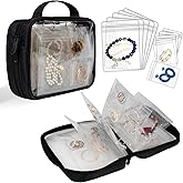 LingLingo Travel Jewelry Organizer Case Transparent Jewelry Storage Book Binder Bag for Earrings, Rings, Necklace, Bracelet,Black