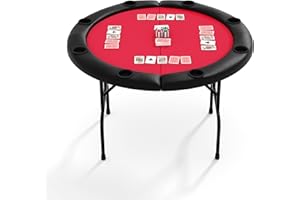 LuyFuitre 8 Player Round Folding Poker Table with Cup Holders, 48 Inch Professional Casino Grade Card Table for Texas Holdem & Blackjack, Portable Multi Gaming Table for Home, Man Cave