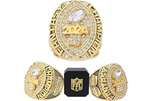 noblehead 2024 Fantasy Football Ring | Heavy FFL Champion Ring | Gold Silver Tone Plated Award Trophy for Fantasy Football League Winner