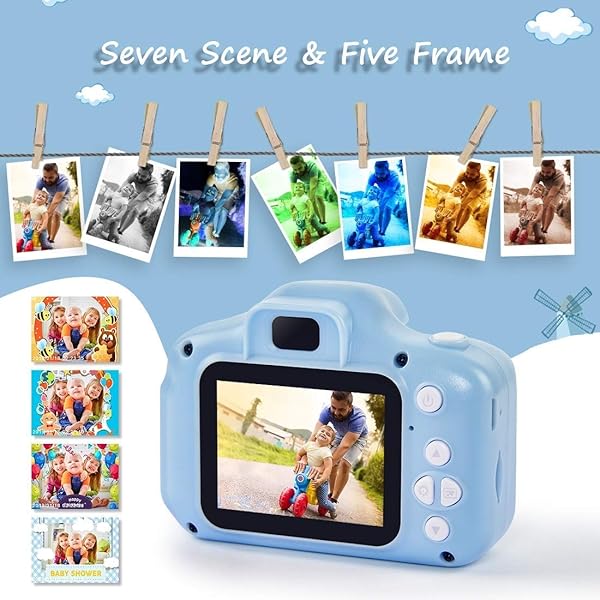 QCHEA Digital Camera for Kids 1080P HD with 2 Inch IPS Screen and 16GB SD Card for 3 10 Years Boys Girls Gift Color Blue