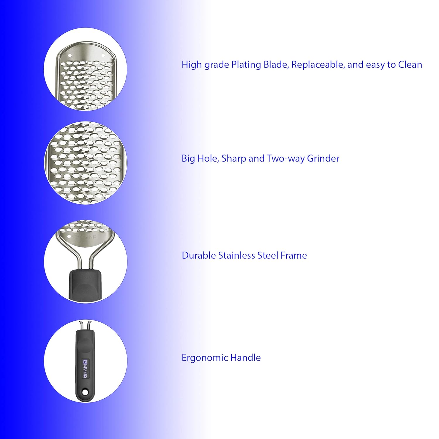 Stainless Steel Callus Remover Foot File Colossal Foot Scraper Foot Scrubber for pedicure kit professional Foot spa and Dead Skin Cracked Skin Corns Removal with Extra Blade Replacement - MyNa (Black) : Beauty