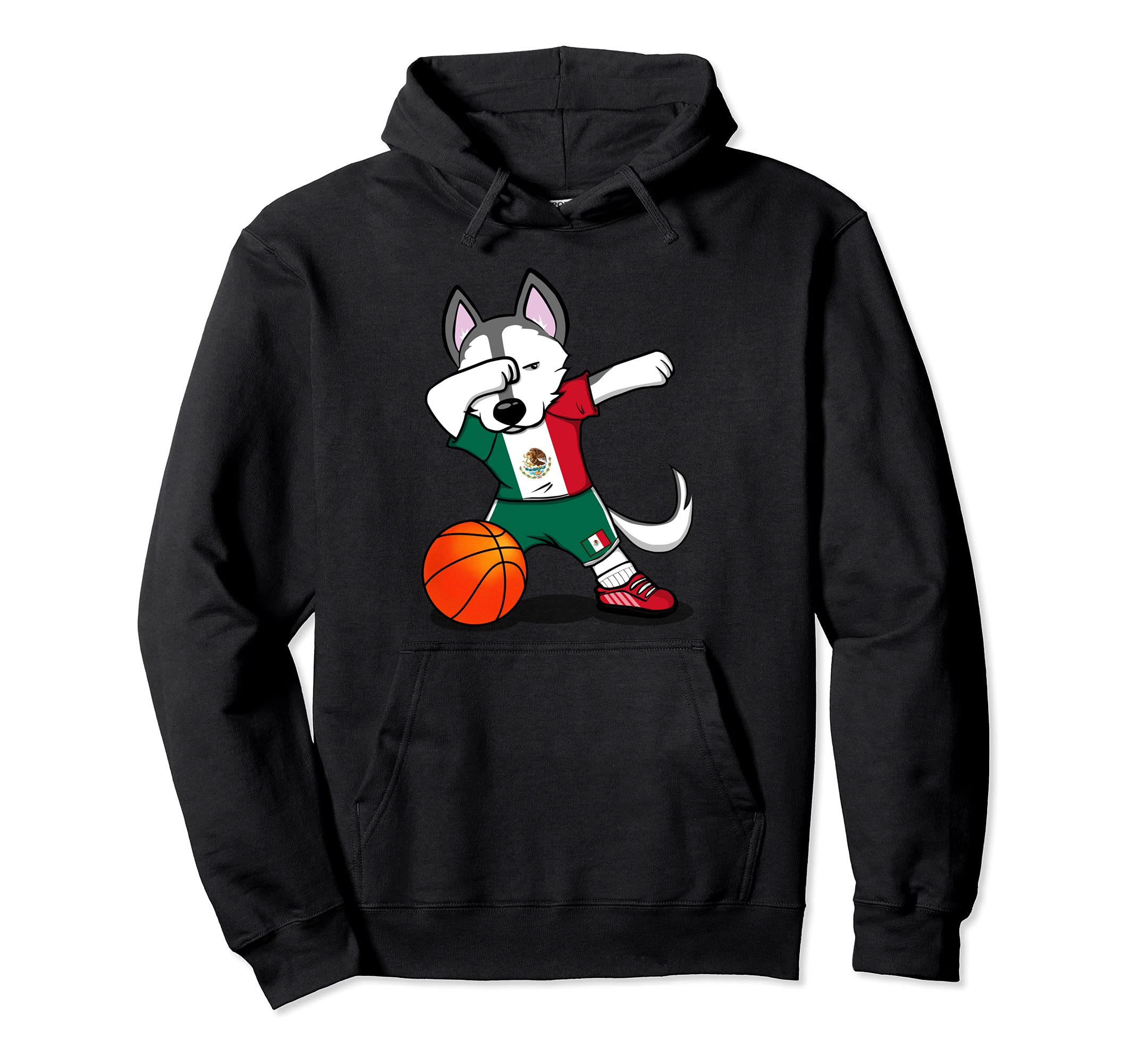 Dabbing Husky Mexico Basketball Fans Jersey - Mexican Flag Pullover Hoodie