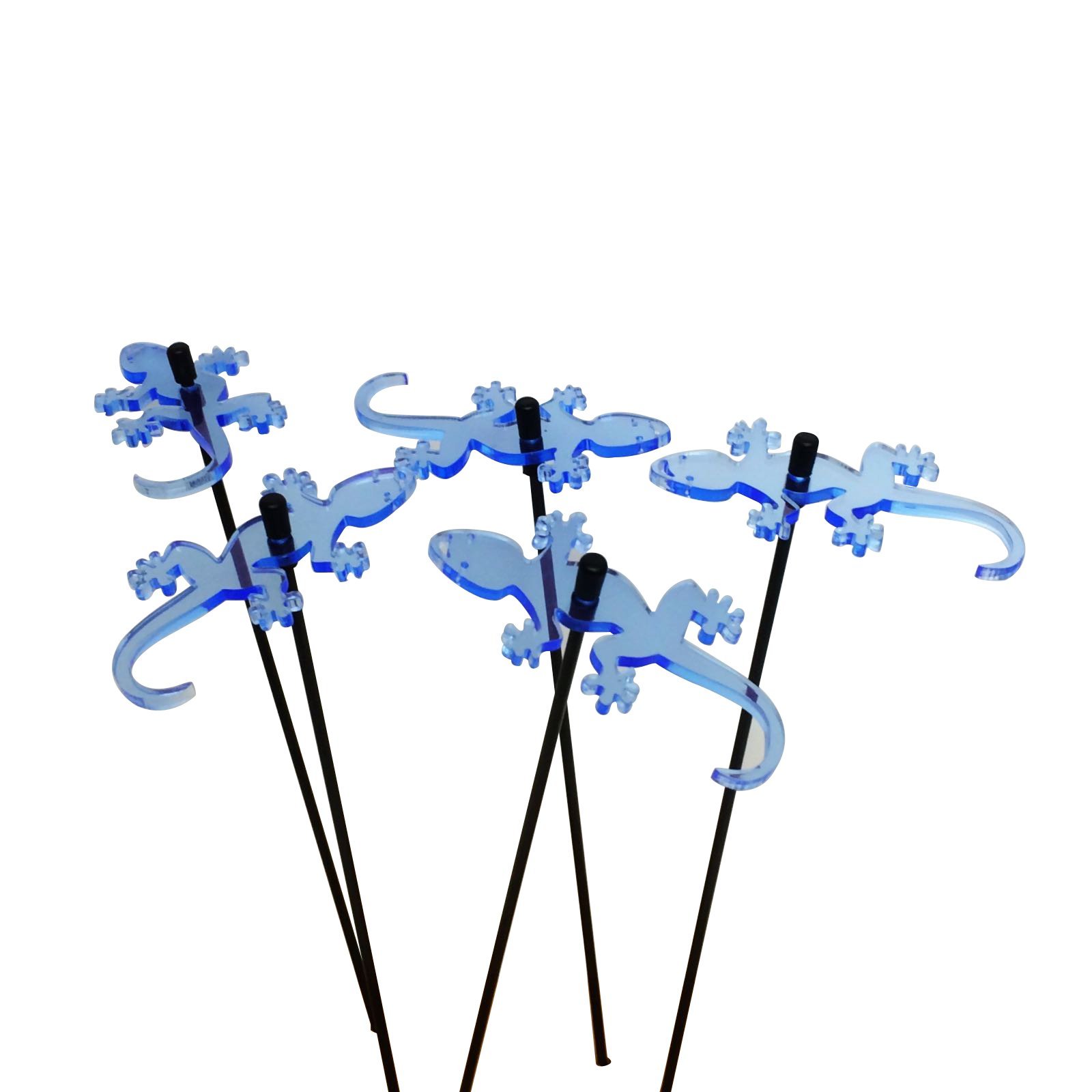 SunCatcher Garden Decor Geckos, Set of 5 Decorative Fun Lizard Garden Stakes 25cm, 10 inch high Outdoor Yard Accessory, Gift for Gardener, Colour:fluorescent Blue