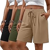 Huukeay 3 Pack Women's Plus Size Bermuda Shorts Casual Knit Drawstring Knee Length Walking Shorts with Pockets