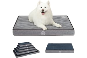 VANKEAN Dog Bed Soft Crate Pad Mat Reversible Cool & Warm, Washable Comfy Kennel Pad with Orthopedic Egg-Crate Foam for Small Medium Large Dogs, Water-Resistant Pet Bed, Gray/Dark Blue