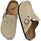 UpResty 100% Genuine Suede Toddler Kids Clogs with Arch Support, Boys Girls Infant Clogs with Comfort Memory Foam Insole, Non Slip Cork Footbed Mules for Kid with Adjustable Straps