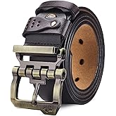 BISON DENIM Men's Belts Leather Dress Genuine Leather Classic Heavy Duty Buckle Belt Casual for Jeans