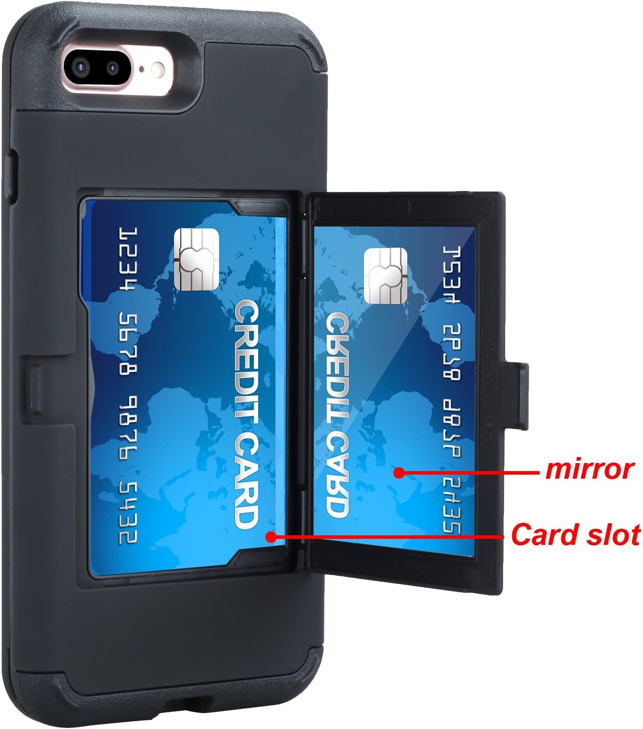 iPhone 7 Plus Case, iPhone 7 Plus Mirror Case,Hidden Back Mirror Wallet Case for Girls Women with Card Holder Impact Shock-Absorbent Case Cover for Apple iPhone 7 Plus.