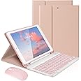 LAMA Wireless Keyboard Case with Mouse for iPad 10.2" 9th 8th 7th Generation, Detachable Bluetooth Keyboard with Pencil Holder for iPad 10.2 Inch/iPad Air 10.5"(3rd Gen)/iPad Pro 10.5 in, Pink