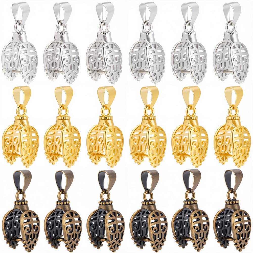 SOFPLATE 1 Box 30Pcs Jewellery Pinch Clips Pinch Bails Vintage Hollow Curved Snap on Bail Clip Clasps Brass Bead Pendant Connector Clips for Jewellery Making Supplies DIY Necklace Earrings Bracelet