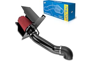 PHILTOP 3.75" Cold Air Intake Kit System + Heat Shield Compatible with Hummer H2 2003 2004 2005 2006 2007 2008 2009, High Performance, Red