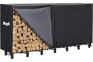 Werph 8FT Firewood Rack Outdoor,Heavy Duty Firewood Storage Rack,Outdoor Firewood Rack with Cover,Wood Rack Log Rack for Outdoor & Indoors, Black