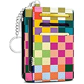 Colorful Checkered Pattern Credit Card Holder Small Wallet for Women | Slim RFID Wallet Front Pocket with Zipper Coin Pocket, Travel Thin Card Case with ID Window