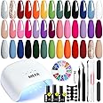MEFA 34 Pcs Gel Nail Polish Kit with U V Light 48W, 20 Colors All Seasons Collection Easter Pink Purple Gel Nail Polish Set with Base and Matte/Glossy Top Coat Nail Art Manicure Tools DIY Salon Home